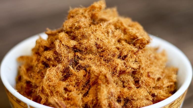 Rousong,Or,Beef,Floss,On,Wood,Background.